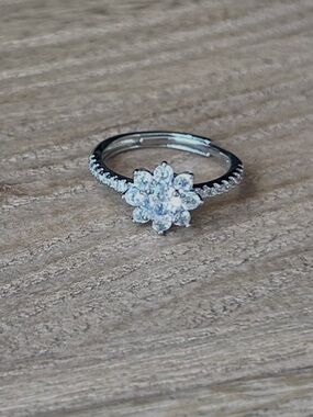 Sterling Silver Floral CZ Engagement Ring - White